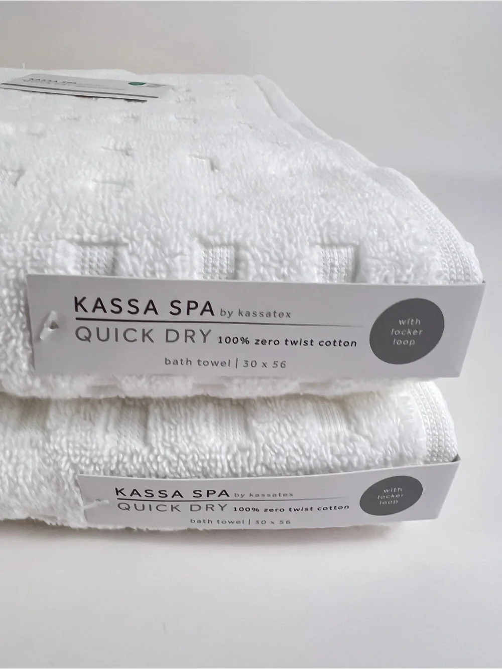Kassa Spa Bath Towels White Soft Plush Cotton Zero Twist Quick Dry 2 Pc NEW